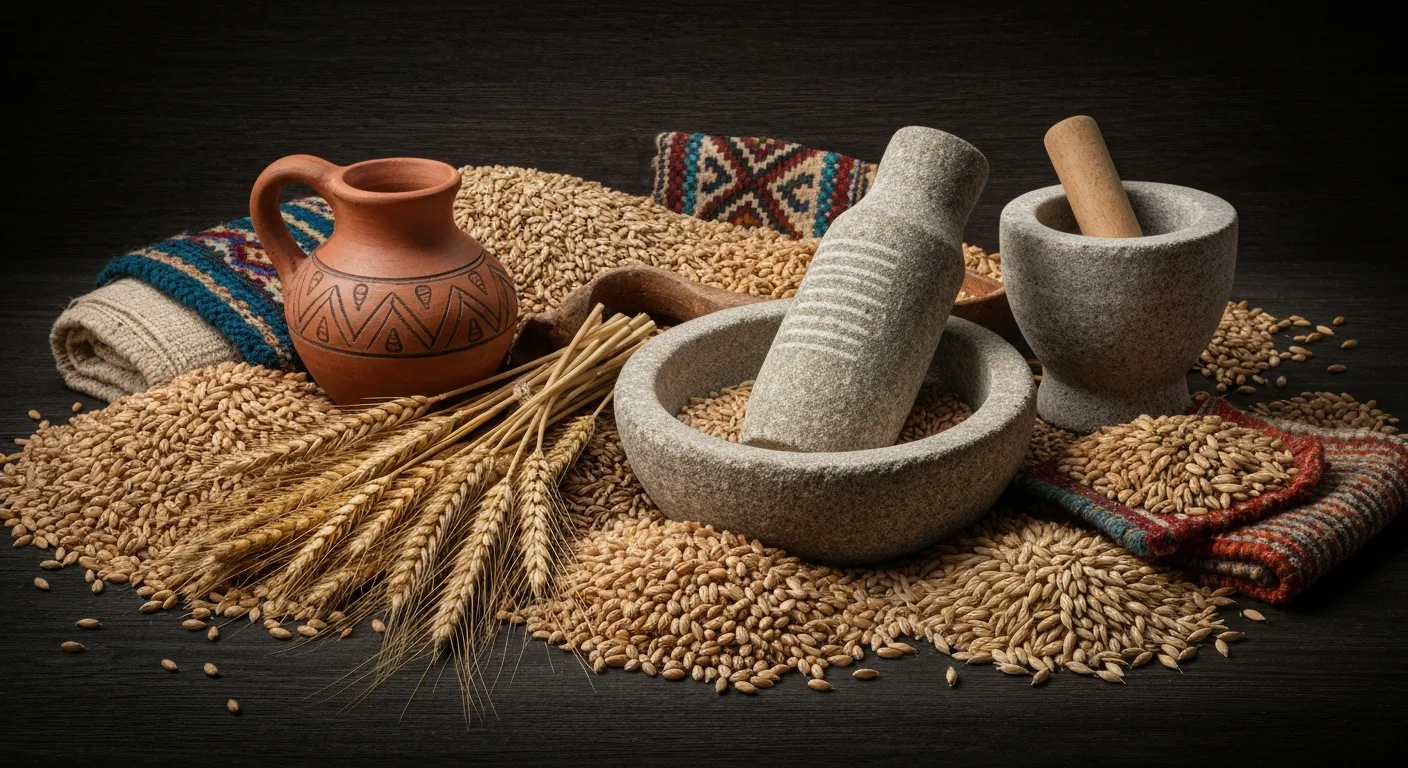 Montage of ancient civilizations with their signature grains